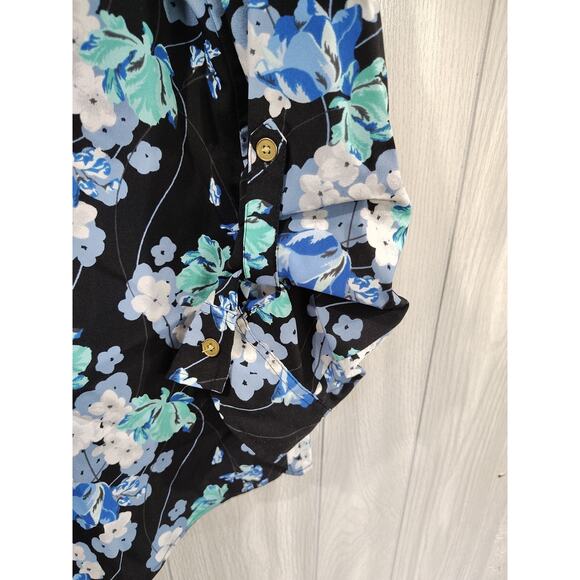 Women's Dark Floral Fairy Peasant Top Size M Pockets Festival Casual Office - Picture 2 of 8